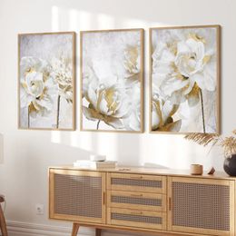 Résumé Gol White Blooming Floral Wall Art Affiches Canvas PEINTURE IMPRESS