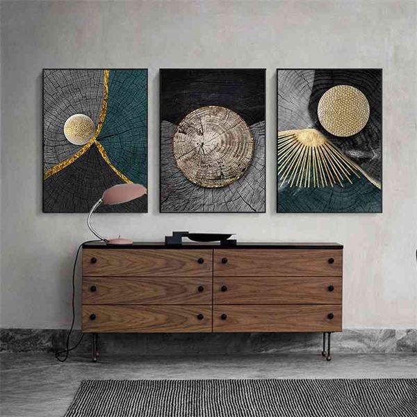 Abstract Golden Black Wood Texture Pintura de lona Pósteres e impresiones Moderno Nordic Wall Art Fotos para la sala de estar Decoración del hogar 210705