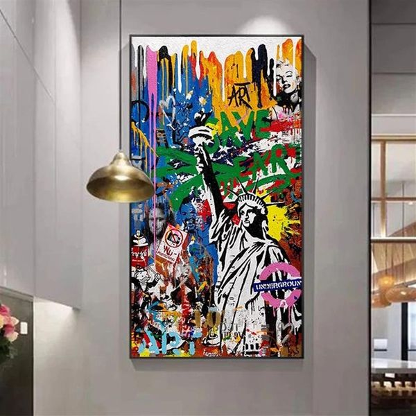Toile de peinture abstraite avec Graffiti, Statue de la liberté, Art de rue, affiches et imprimés, images d'art murales pour salon, décoration de la maison, 262F