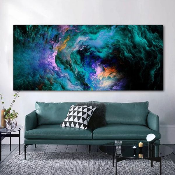 Pintura abstracta de nubes verdes, decoración de pared moderna para el hogar, imágenes artísticas para sala de estar, impresiones en lienzo, carteles e impresiones coloridos 300b