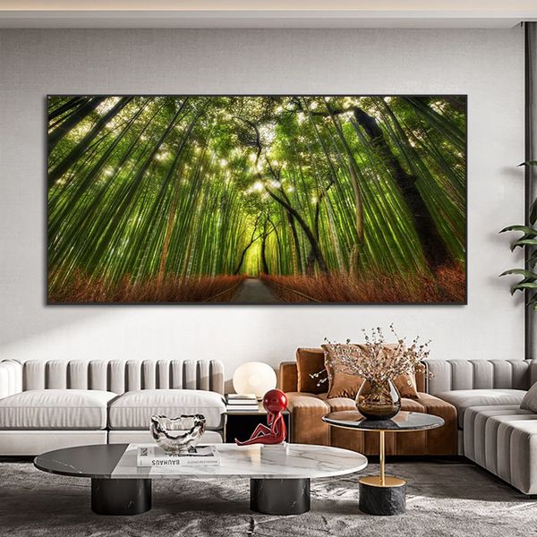 Pintura en lienzo de bosque verde abstracto, carteles de paisaje nórdico moderno e impresiones, imagen artística de pared para decoración del hogar y sala de estar