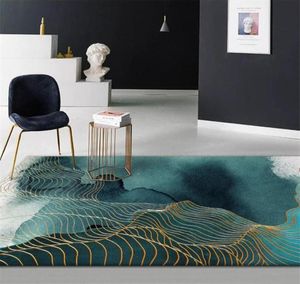 Abstract Green Golden Strip Carpet For Floor Chinese Painting Tapis de salle de bain Fashion Antislip Mat Porte de porte d'entrée 3D Pattern5969652
