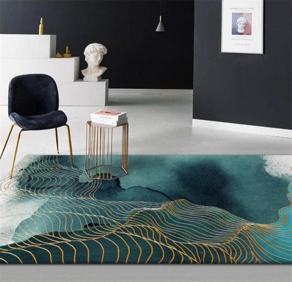 Abstract Green Golden Strip Carpet For Floor Chinese Painting Tapis de salle de bain Mode Antislip Mat Porte d'entrée Porte 3D Pattern6144425