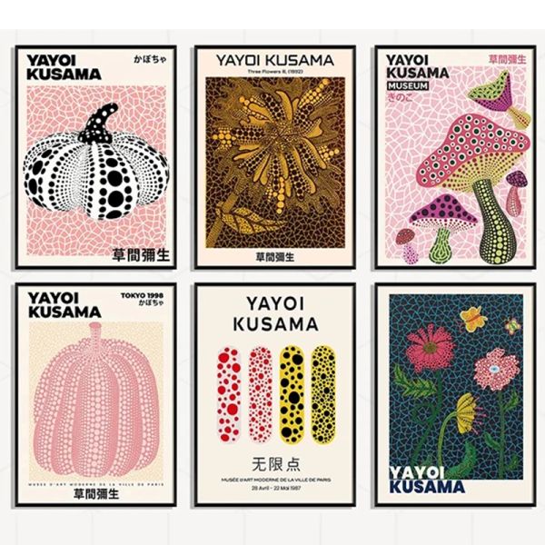 Résumé Affiche minimaliste japonaise Yayoi Kusama Canvas Peintures Art Print Wall Art Picture pour le salon Office Home Decor