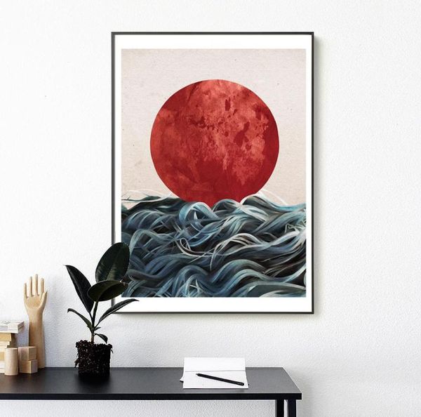 Affiches et imprimés de lever de soleil japonais abstraits, toile d'art mural, images de peinture pour salon, paysage marin scandinave, décoration de maison 5860892