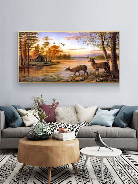 Pintura al óleo de animales de caballos de paisaje abstracto sobre lienzo carteles e impresiones cuadro de arte de pared escandinavo para decoración para sala de estar