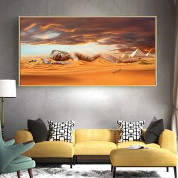 Pósteres e impresiones de paisaje abstracto, cuadro sobre lienzo para pared, imágenes de pirámide del desierto egipcio para decoración del hogar y sala de estar