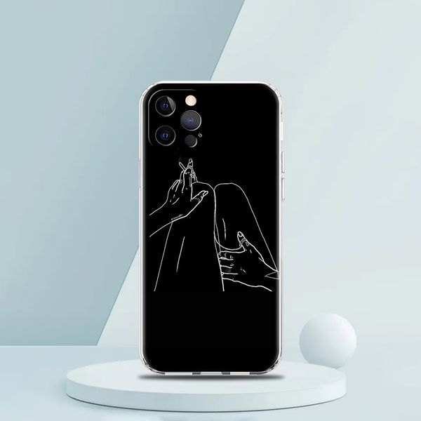 Résumé Ligne Sexy Couple Body Case pour iPhone 15 14 13 12 Pro Max Cover Soft pour iPhone 11 Pro Max 7 8 Plus XS XR XR SE2020