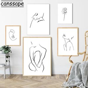 Affiches murales abstraites de femme, ligne minimaliste, peinture sur toile, images murales nordiques pour salon, chambre à coucher féminine, décor sans cadre Wo6