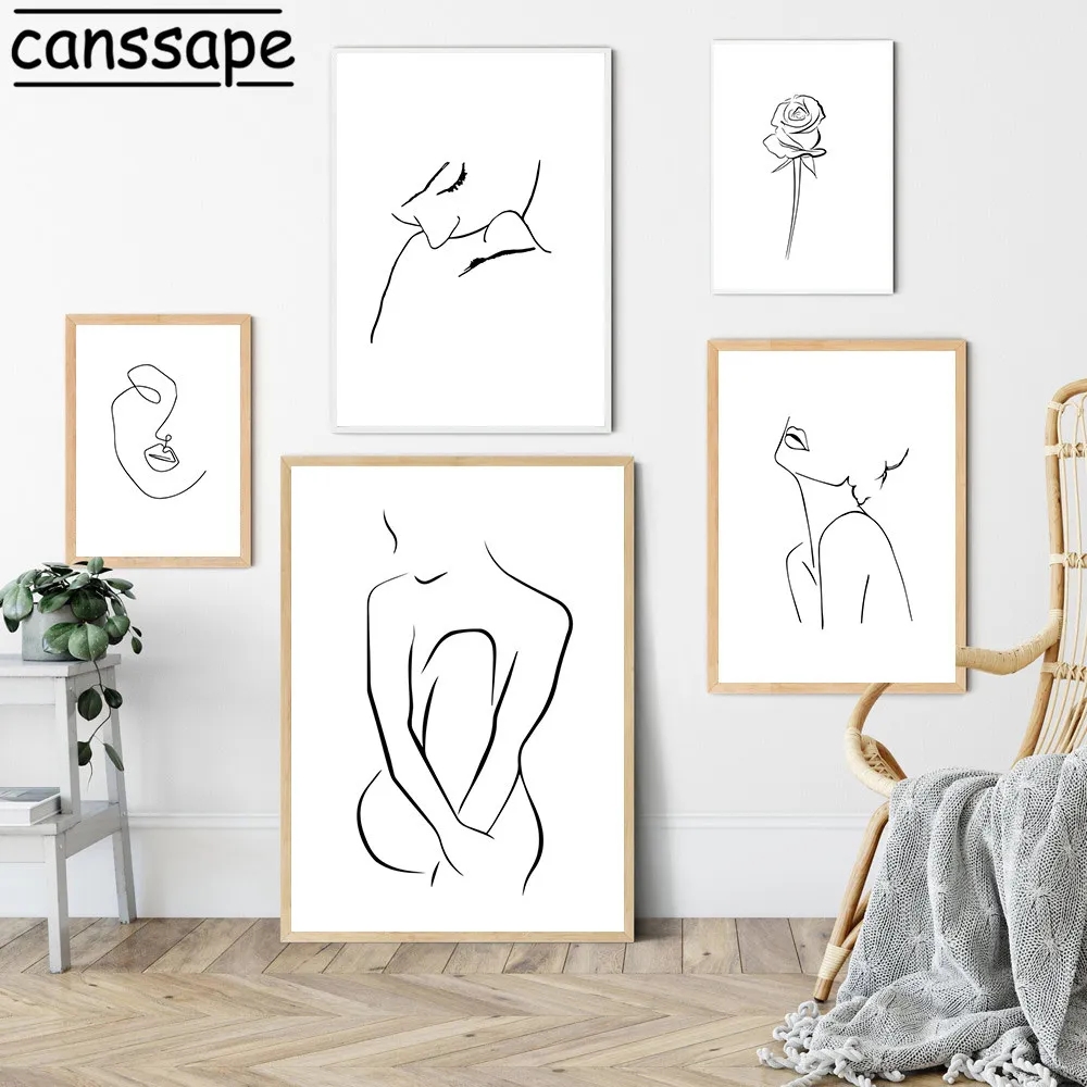 Abstrakte Linie Frau Poster Wandkunst minimalistische Linie Zeichnen Leinwand Malmalerei Nordische Wandbilder für Wohnzimmer Frauen Schlafzimmer Dekor ohne Rahmen wo6