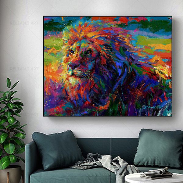 Pintura al óleo de León abstracto, carteles de tigre de leones de acuarela e impresiones, imágenes artísticas de pared de animales para decoración para sala de estar, Cuadros