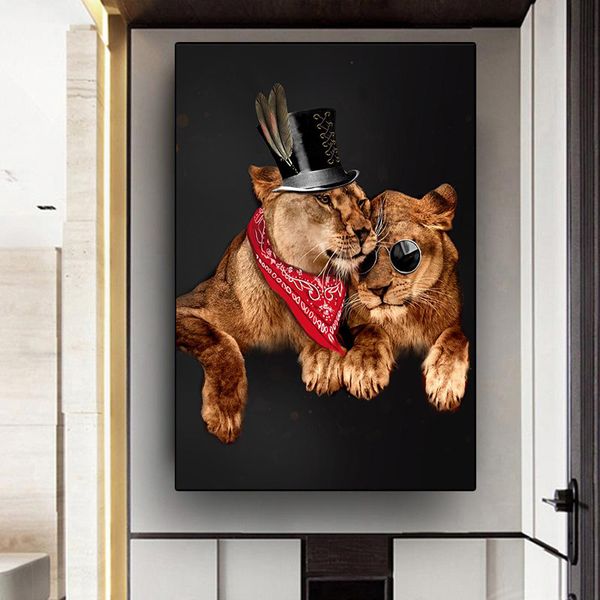 Résumé Lions Mur Art Canvas PEINTURE COSTUME CHAPE