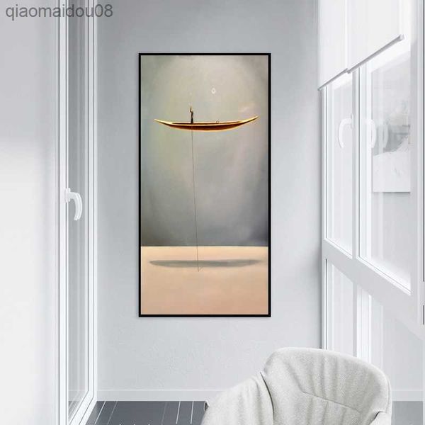 Abstract Lonely Boat Animal Canvas Painting Nordic Rower Poster Print Arte de pared nostálgico para sala de estar Dormitorio Estilo japonés L230704