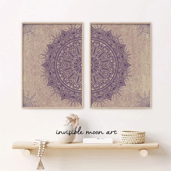 Résumé Mandala Flower Match Beige Bohemia Inhale Exhal Zen Art Affiches toile peinture Wall imprimés Images Room Home Decor