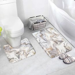 Abstract Marble Bath Mat Set Grey Textured Match Modern Luxury Home Floor Carpet Salle de bain Décorative Décorative Tapis U Tapis U Mattes de forme