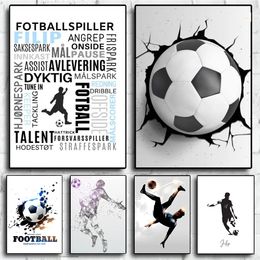 Samenvatting Modern Simple Football Creative Canvas Paintings Wall Art Kicking Movements posters en printfoto's voor levende kinderkamer Home Decor No frame WO6