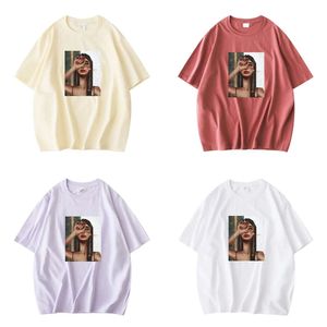 Résumé T-shirts imprimés Moinwater pour femmes Khaki Green Coton Colaire Summer Tops Lady Oversize Tees MT21039 220411