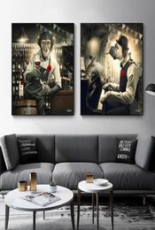 Abstract Monkey Drink Wine en Dog Play Piano Posters and Prints Canvas Paintings Wall Art Pictures for Living Room Home Dec9701337