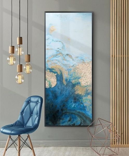 Pintura al óleo abstracta, arte de pared nórdico grande, lienzo, póster azul e impresión, decoración para sala de estar, comedor, imágenes artísticas de pared para el hogar6305063