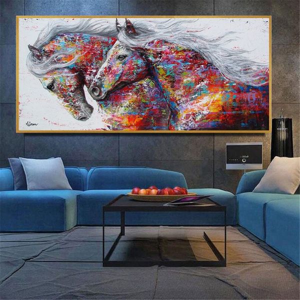 Pintura al óleo abstracta de gran tamaño, lienzo, póster de caballo, impresiones, Cuadros de pared de animales para sala de estar, decoración del hogar, Cuadros Decoracion231S