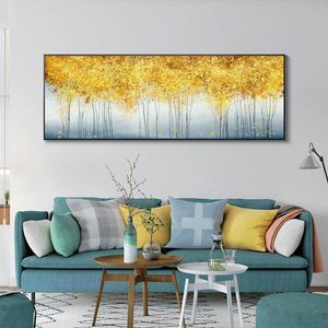 Abstract olieverfschilderij op canvas -posters en prints Wall Art schilderen Golden Money Trees Pictures For Living Room Decor No Frame