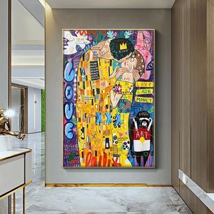 Abstract olieverfschilderij op canvas poster klassieke kunstenaar Gustav Klimt kus moderne kunst muur foto's voor woonkamer Cuadros175N