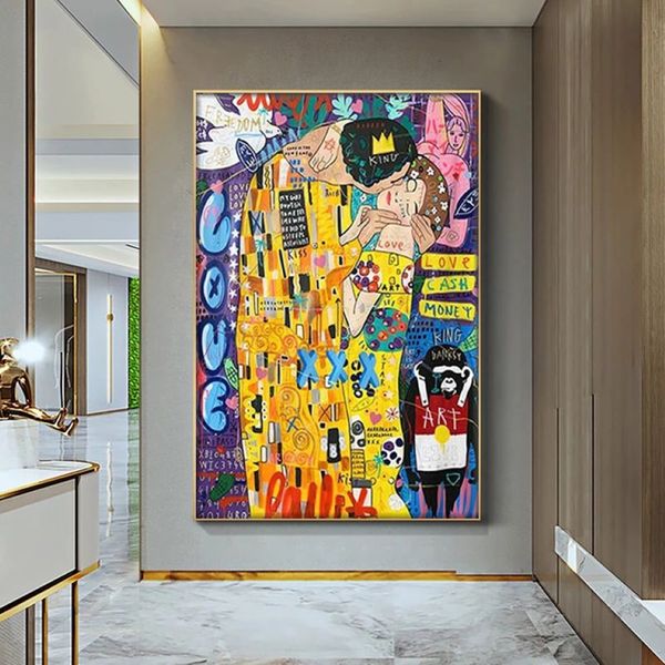 Peinture à l'huile abstraite sur toile, affiche imprimée, artiste classique Gustav Klimt kiss, images murales d'art moderne pour salon Cuadros314J