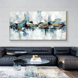 Pintura al óleo abstracta sobre lienzo, imágenes artísticas de pared para sala de estar, decoración moderna para el hogar, póster azul, impresiones abstractas sin marco