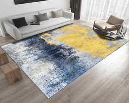 Alfombras con patrón de pintura al óleo abstracta, mesa de centro para sala de estar, alfombra antideslizante para el suelo, alfombras modernas amarillas y azules para dormitorio y cabecera 811635883402