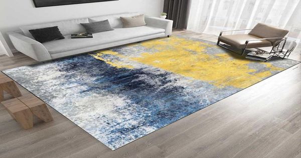 Résumé Modèle de peinture à l'huile Carpets de salon Table basse non folie Mat de sol moderne jaune bleu chambre de lit de chevet tapis811635442408