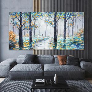 Abstraite peinture à l'huile imprimée sur toile Affiches de paysage d'arbre coloré.