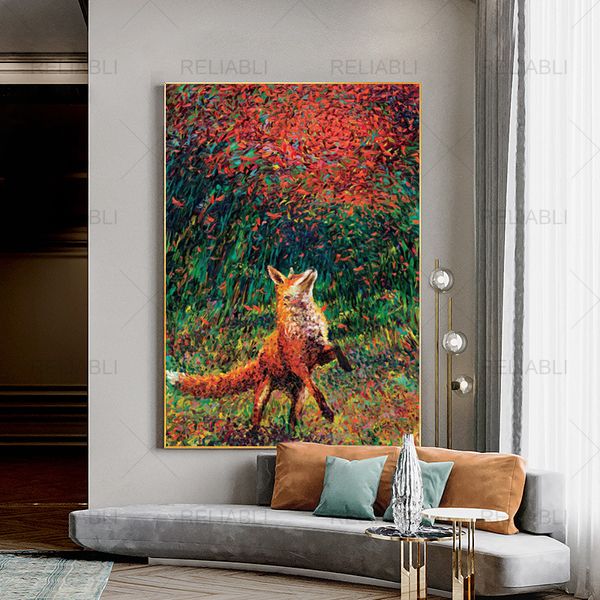 Pintura al óleo abstracta impresa en lienzo zorro fuego Animal carteles Cuadros de pared para sala de estar decoración del hogar Cuadros sin marco