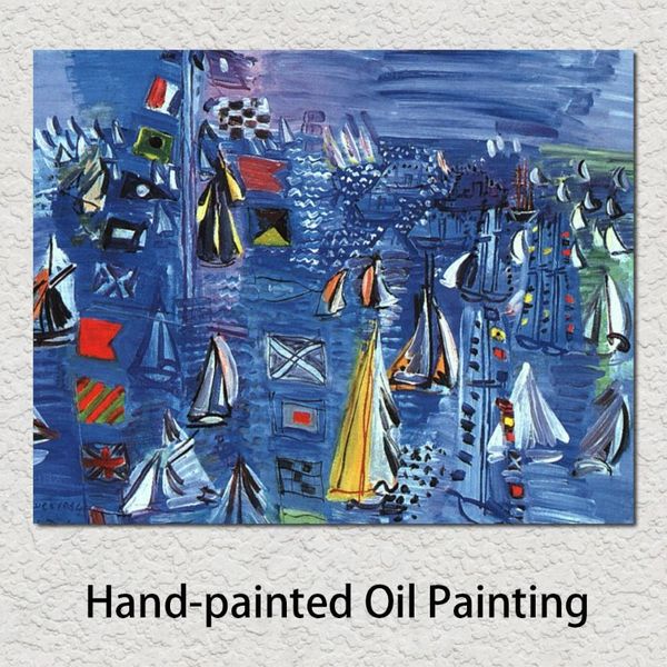 Pinturas al óleo abstractas Barcos Raoul Dufy Reproducción de lienzo Regata en Cowes Cuadro pintado a mano de alta calidad para decoración de casa nueva 259 g