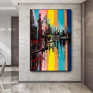 Abstract olieverfschilderij op canvas gebouw posters canvas schilderij kunst aan de muur voor woonkamer modern interieur landschap foto's284F