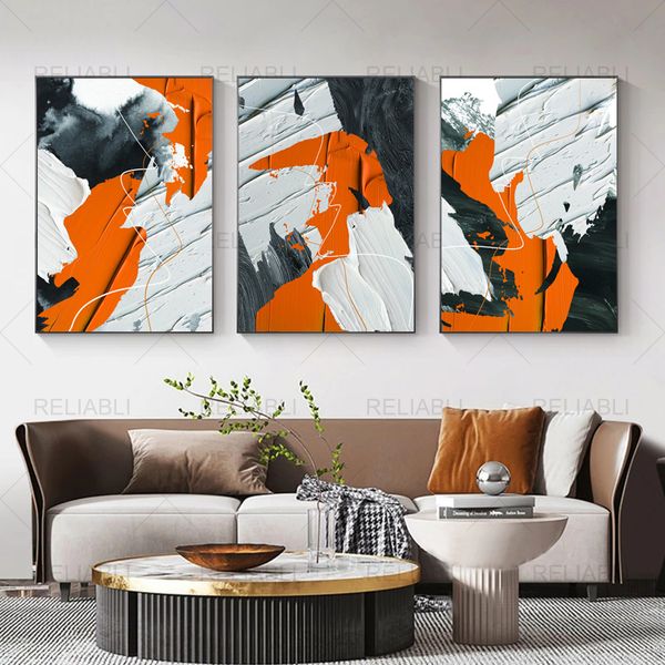 Abstracto naranja negro bloques arte lienzo impresión textura colorida pintura moderna Cuadros de pared para decoración de sala de estar Cuadros
