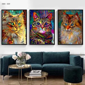 Abstract Pet Cats Canvas Painting Animal Cat Posters Prints Art Wall Pictures for Modern Living Room Home Decor No Frame WO6