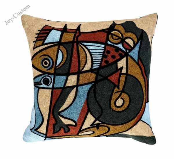 Taie d'oreiller abstraite, housses de coussin africaines avec broderie Picasso moderne, 18x18, 18x18, 45cm x 45cm, 2550357