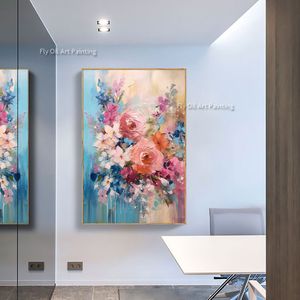 Abstract Pink Flower Huile Painting on Tolevas Grand Art mural 100% fait à la main