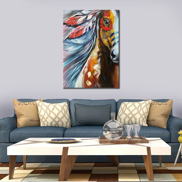 Peinture abstraite de cheval indien d'art de bruit sur la toile peinte à la main décor moderne de restaurant