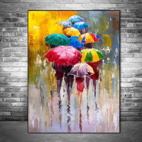 Portrait abstrait peintures à l'huile impression sur toile impressions d'art fille tenant un parapluie mur art photos maison décoration murale 231228