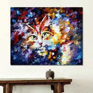 Abstract Portret Muur Kunst Kat Handgemaakte Olieverf Canvas Kunstwerk Hedendaagse Home Decor