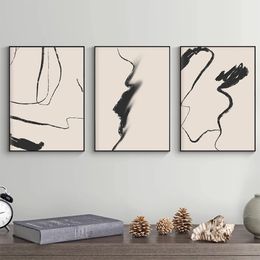 Abstract poster minimalistisch canvas beige en zwarte lijntekening modern schilderij kunst print muur foto voor woonkamer interieur 240129