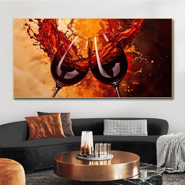 Topas de vino tinto abstracta Pintura decorativa Lona estampados para sala de estar Decoración del hogar Combias de cepas Imágenes de arte de pared moderna