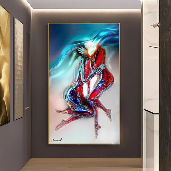 Toile de peinture abstraite avec corps nu et Sexy, affiches et imprimés d'amoureux de baiser, tableau d'art mural pour salon, décoration de maison, hôtel Cuadros