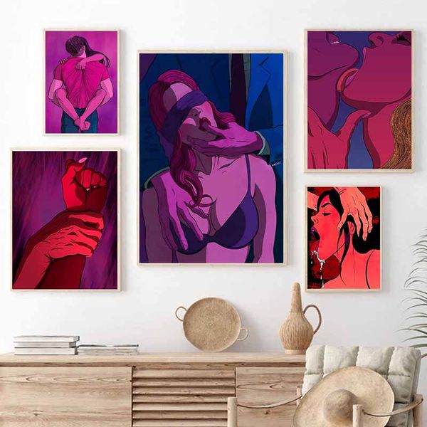 Résumé Sexy Nude femme hommes Lover Nude Body Affiches Sexe Toile Peinture Adults Art Mur Image Modern Home Decor Bar Bar Chambre