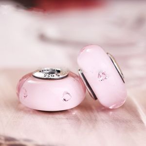 Le plus récent charme abstrait en argent avec des perles de verre de Murano rose convient aux bracelets Pandora Original 925 Sterling Silver Heart Zircon Charm Perles en vrac