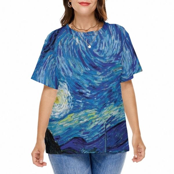 Cielo abstracto camiseta Van Gogh noche estrellada camisetas de moda de manga corta streetwear tees damas sexy impresión tops más tamaño 7xl 8xl x2pu #