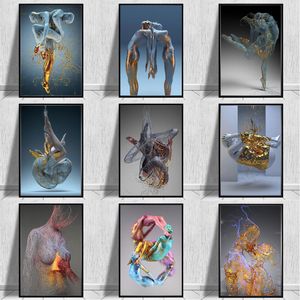 Abstract zacht paar kussen gymnastiek 3D canvas schilderen Moderne muurkunst posters foto's voor woonkamer thuis decoratie