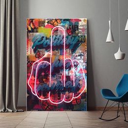 Abstract Street Art Middelvinger Canvas Schilderij Vintage Graffiti Posters en Print Wall Art Foto voor Woonkamer Home Decor250U