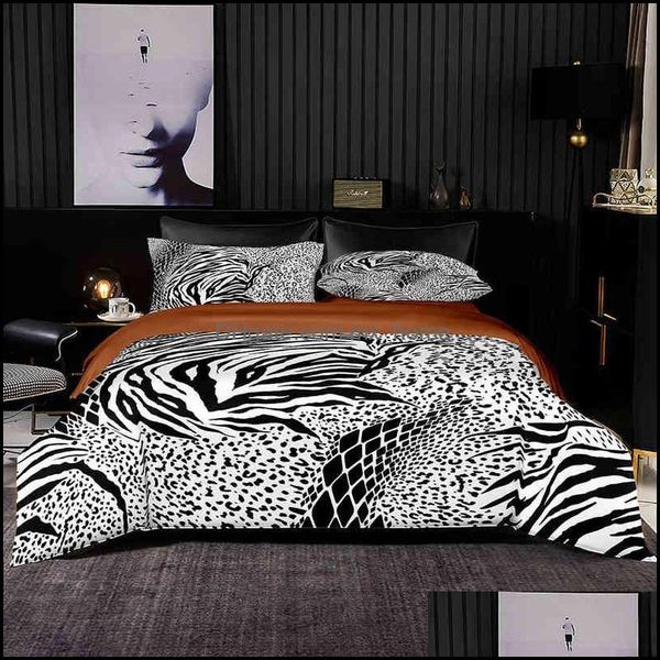 Edredón De Estilo Abstracto Er 200X200 Con Funda De Almohada Edredón De 240X220 ErJuego De Cama Con Patrón De Leopardo Blanco Y Negro Juego De Sábanas Entrega Directa 202